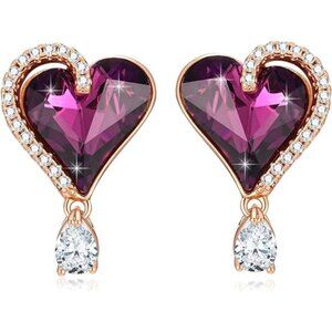 Austrian Crystal Heart Stud Earrings for Women Trendy Halo Drop Earrings 14K